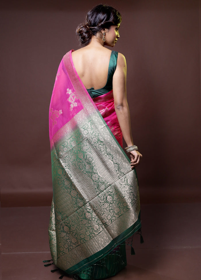 Pink Organza Saree With Blouse Piece