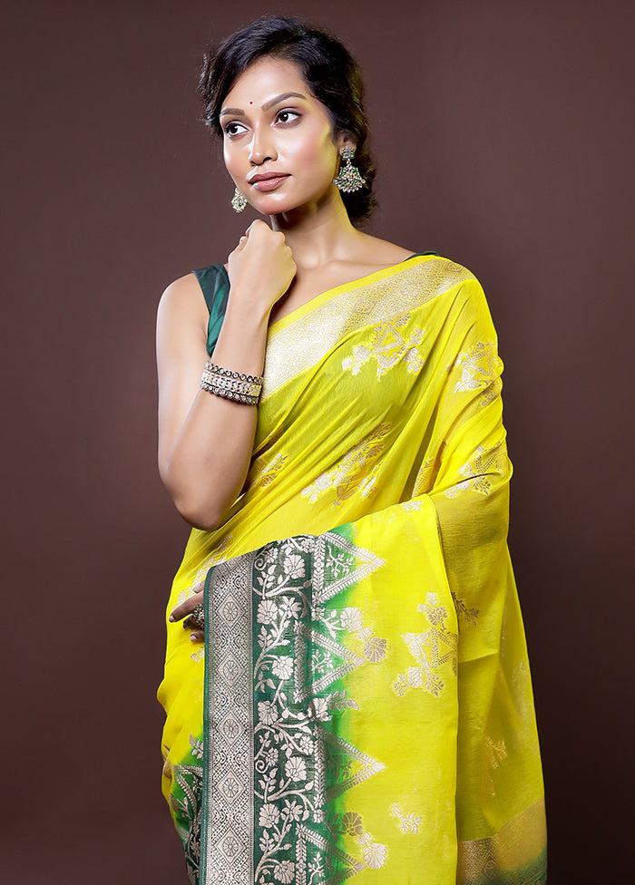 Yellow Organza Saree With Blouse Piece