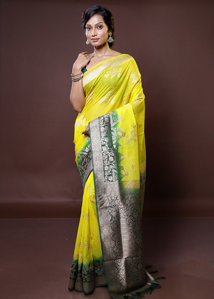 Yellow Organza Saree With Blouse Piece