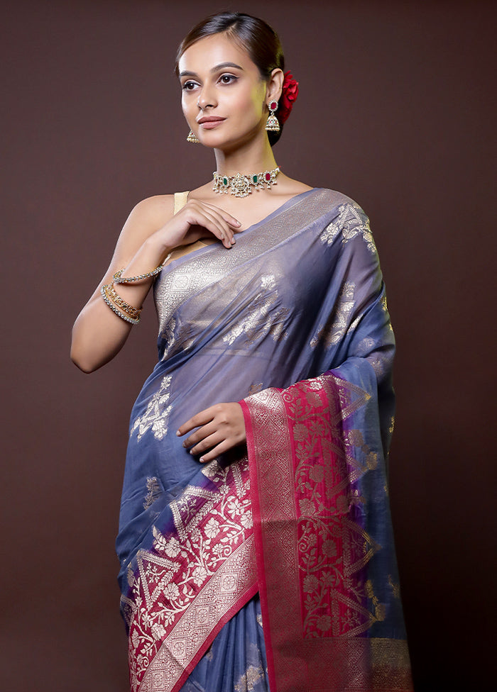 Blue Organza Saree With Blouse Piece