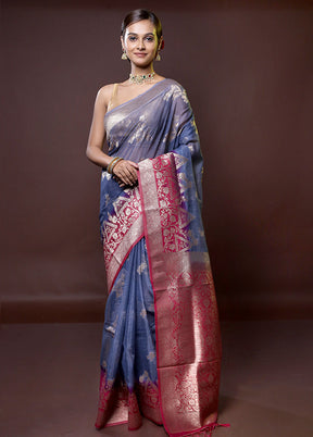 Blue Organza Saree With Blouse Piece