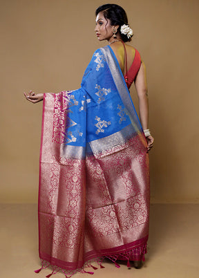 Blue Organza Saree With Blouse Piece