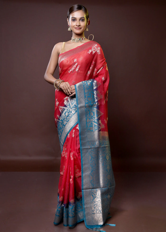 Red Organza Saree With Blouse Piece