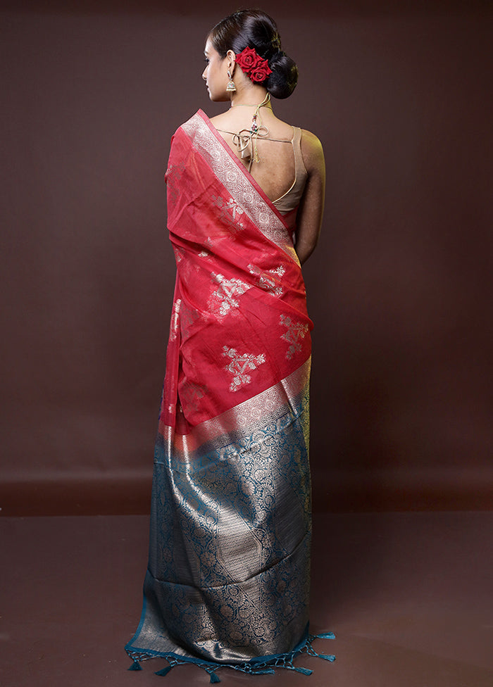 Red Organza Saree With Blouse Piece