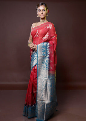 Red Organza Saree With Blouse Piece