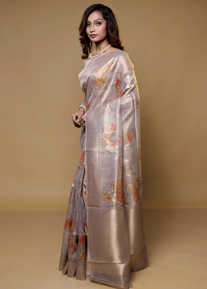 Cream Tissue Silk Saree With Blouse Piece