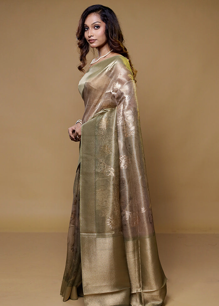 Green Tissue Silk Saree With Blouse Piece