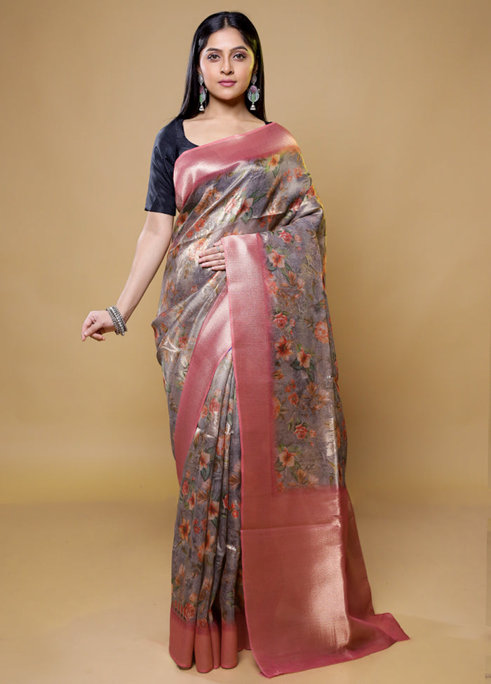 Grey Tissue Silk Saree With Blouse Piece