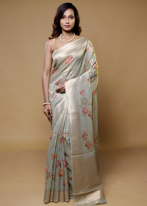 Grey Tissue Silk Saree With Blouse Piece