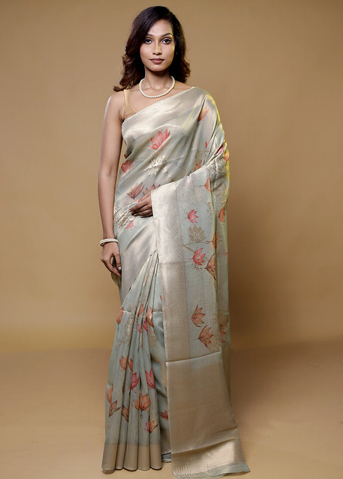 Grey Tissue Silk Saree With Blouse Piece