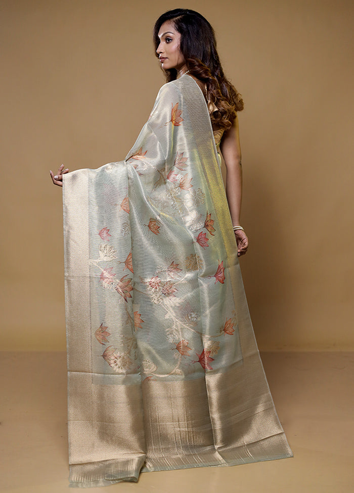 Grey Tissue Silk Saree With Blouse Piece