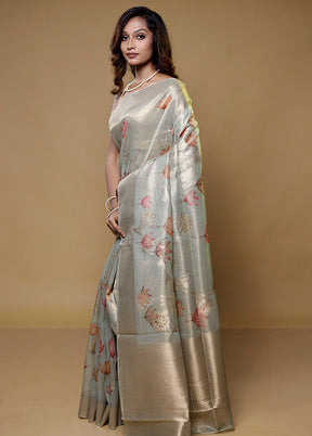 Grey Tissue Silk Saree With Blouse Piece