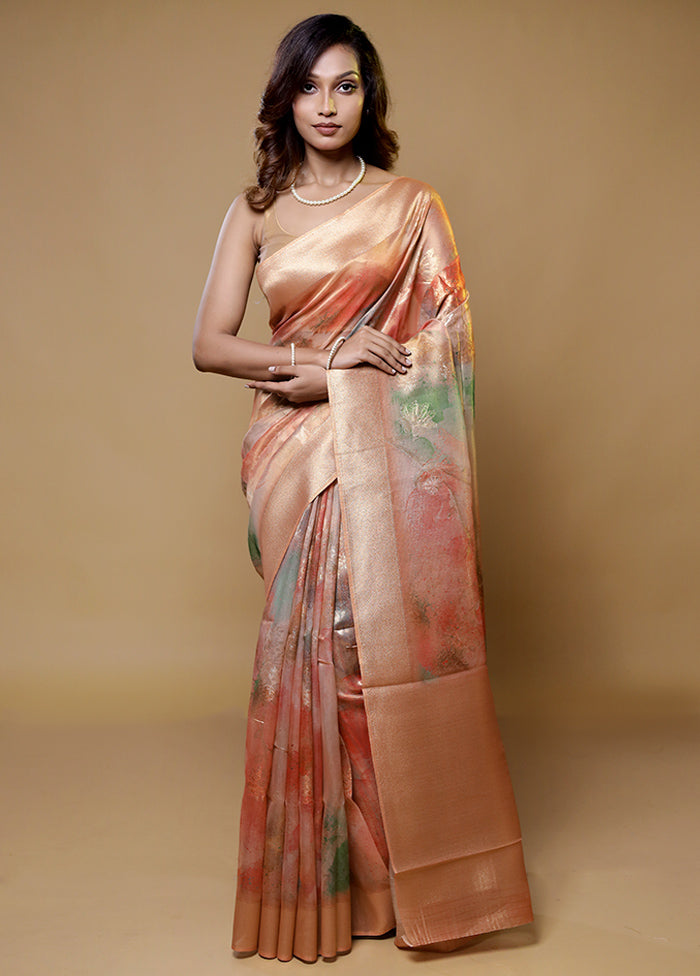 Rust Tissue Silk Saree With Blouse Piece