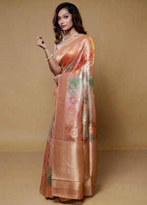 Rust Tissue Silk Saree With Blouse Piece