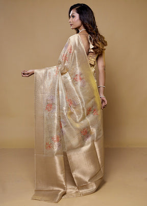 Cream Tissue Silk Saree With Blouse Piece