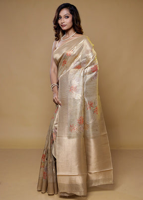 Cream Tissue Silk Saree With Blouse Piece