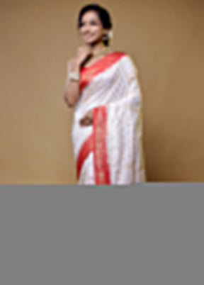White Dupion Silk Saree With Blouse Piece