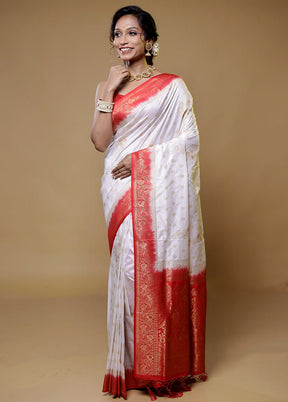 White Dupion Silk Saree With Blouse Piece