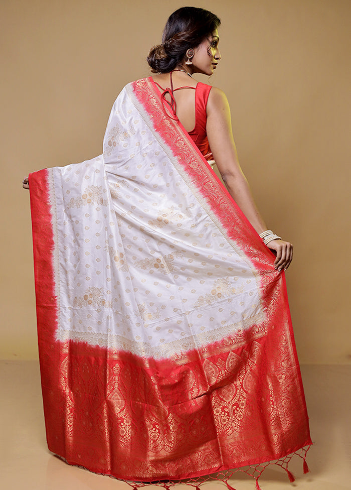 White Dupion Silk Saree With Blouse Piece