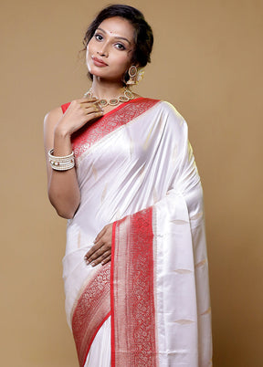 White Dupion Silk Saree With Blouse Piece