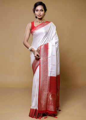 White Dupion Silk Saree With Blouse Piece