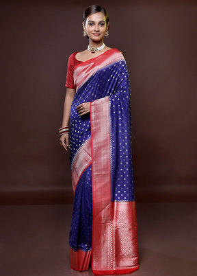 Blue Dupion Silk Saree With Blouse Piece