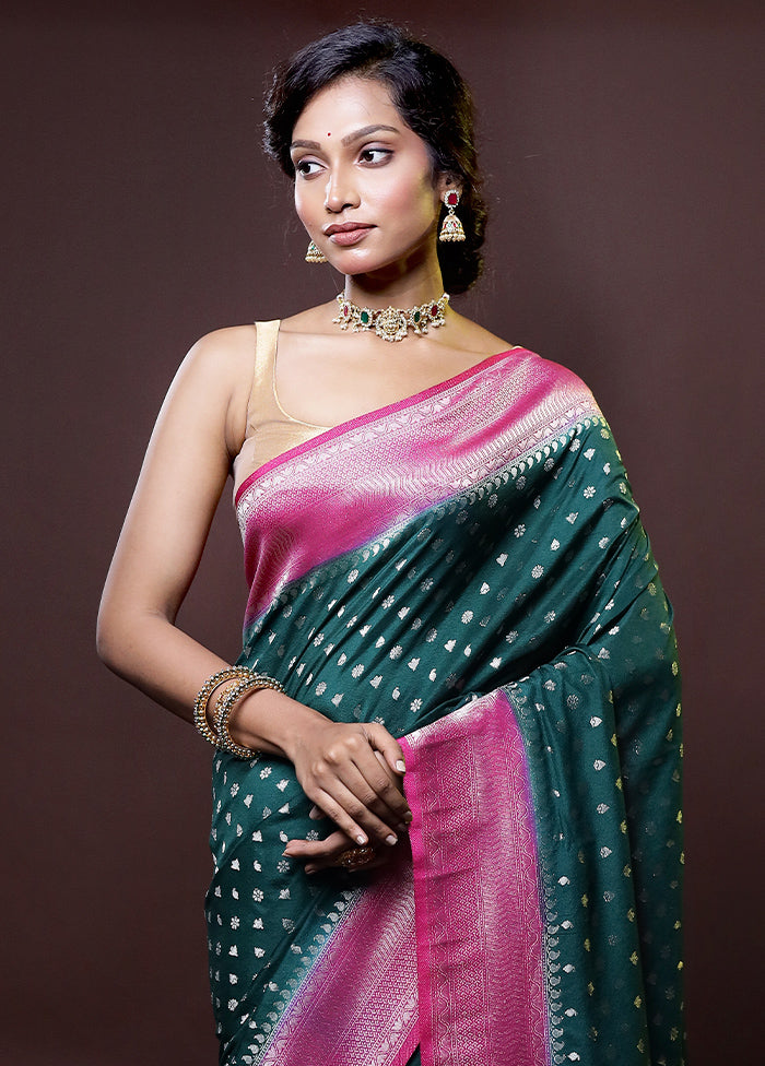 Green Dupion Silk Saree With Blouse Piece