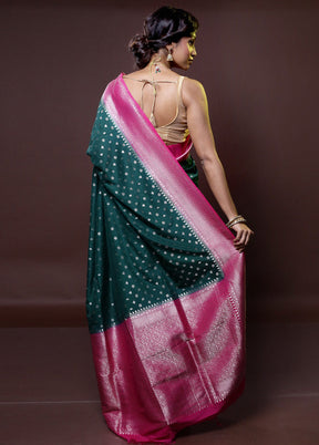 Green Dupion Silk Saree With Blouse Piece