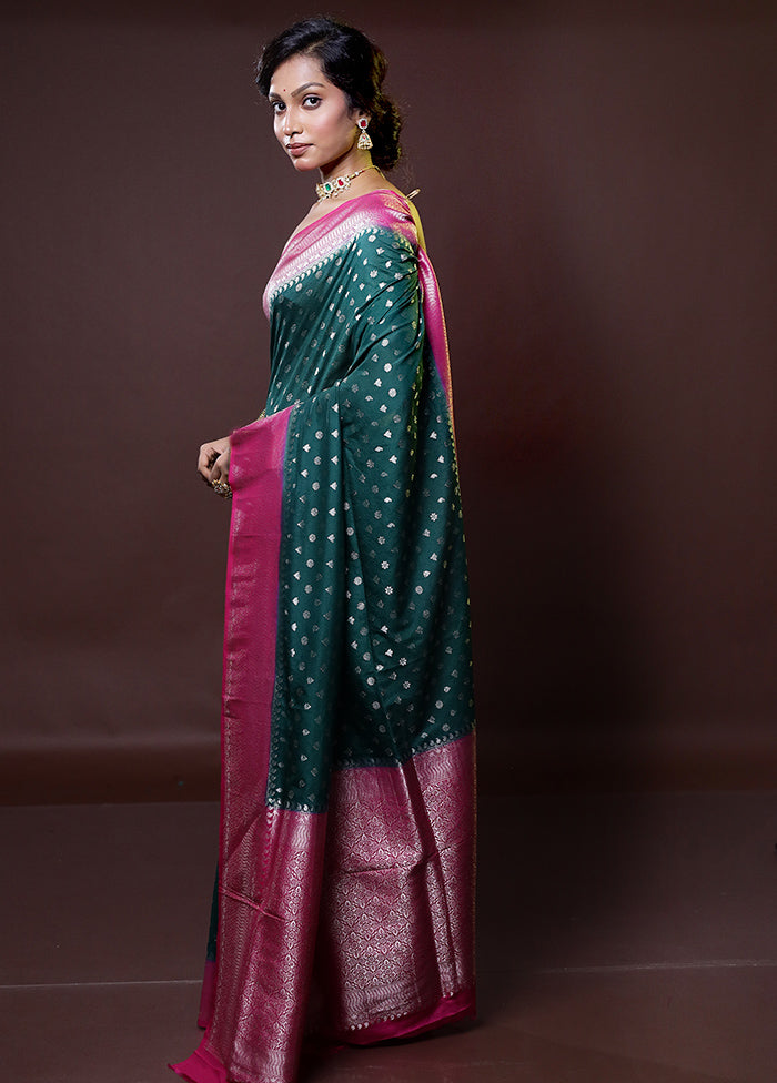 Green Dupion Silk Saree With Blouse Piece