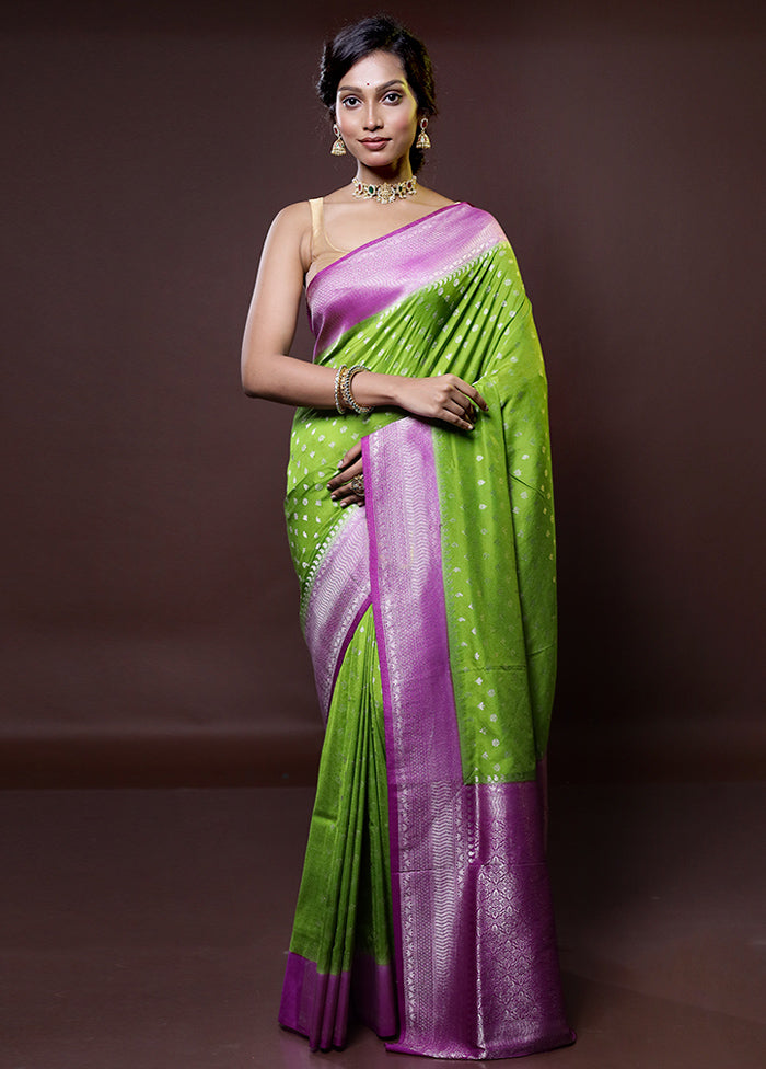 Green Dupion Silk Saree With Blouse Piece