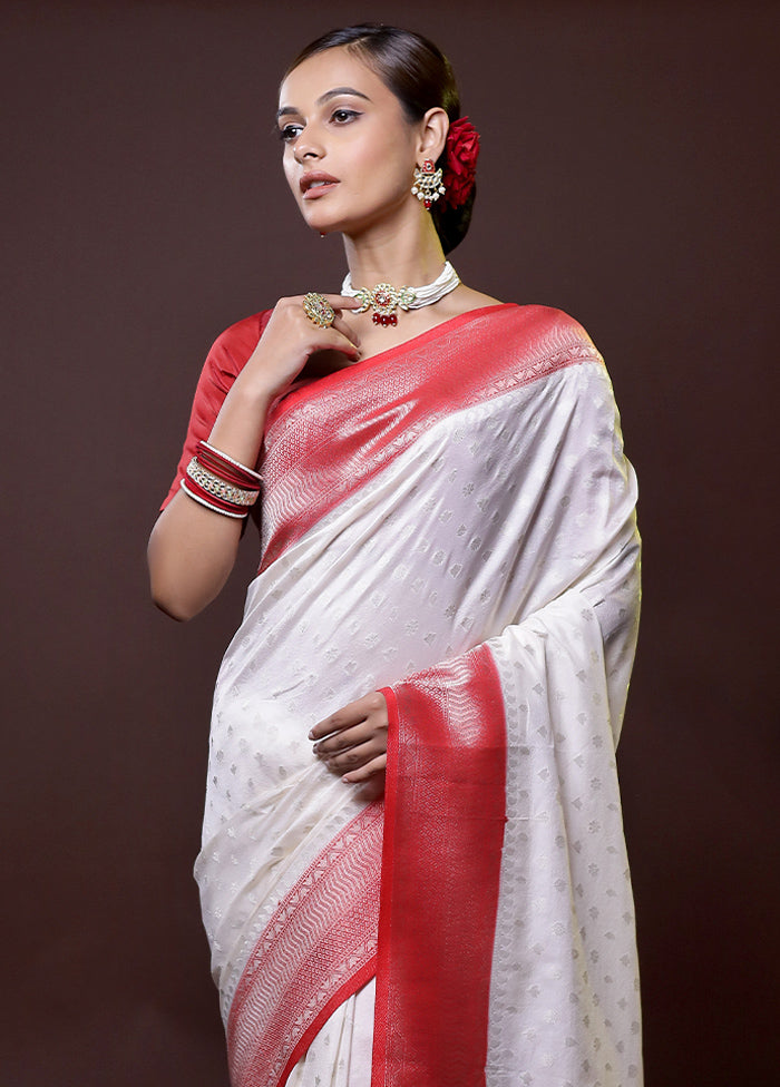 White Dupion Silk Saree With Blouse Piece