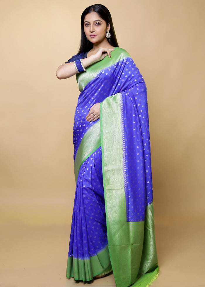 Blue Dupion Silk Saree With Blouse Piece