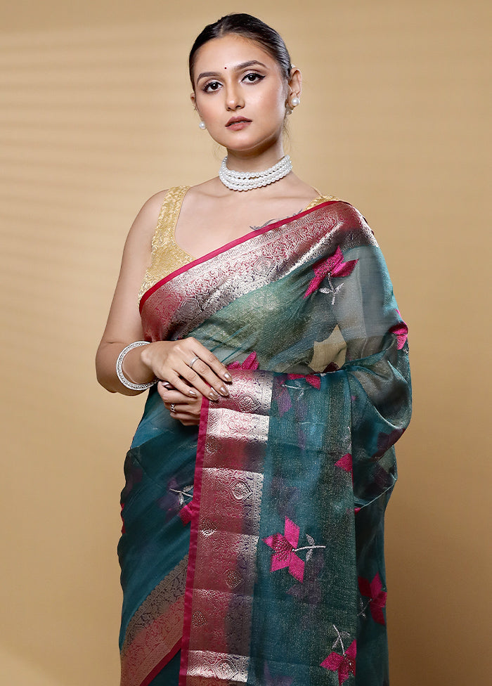 Green Tissue Silk Saree With Blouse Piece