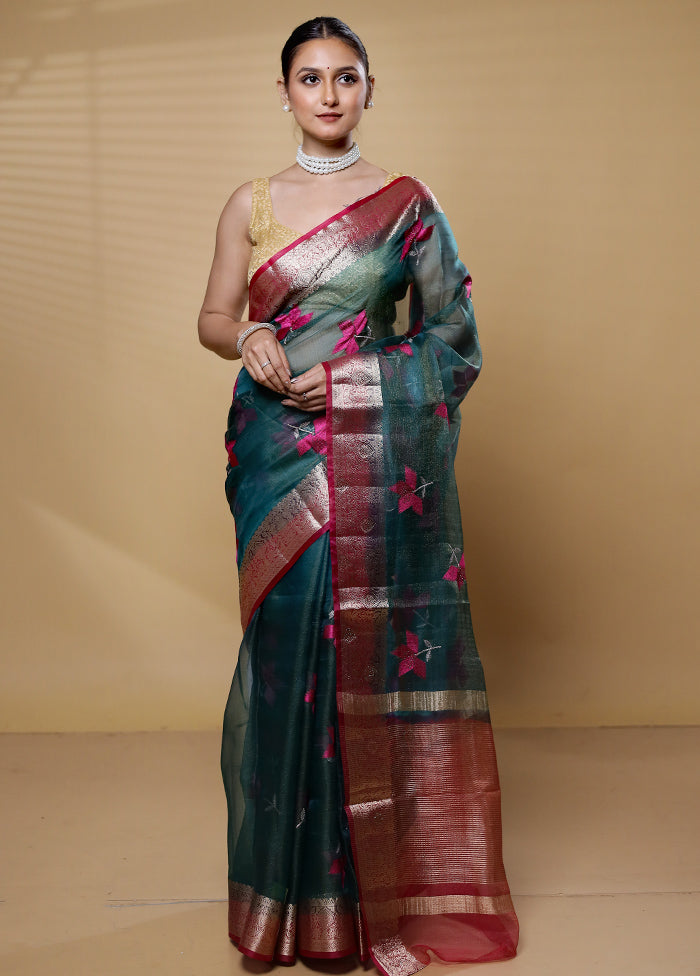 Green Tissue Silk Saree With Blouse Piece