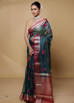 Green Tissue Silk Saree With Blouse Piece