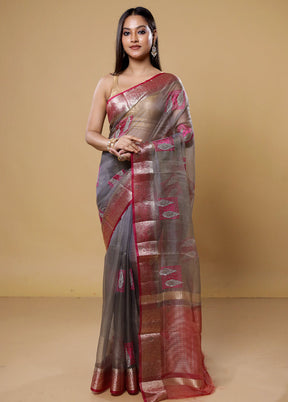 Grey Tissue Silk Saree With Blouse Piece