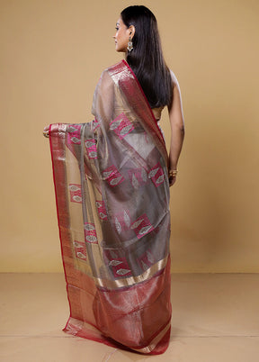 Grey Tissue Silk Saree With Blouse Piece