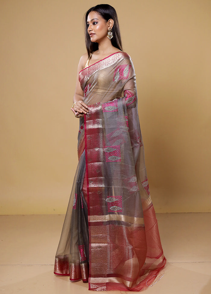 Grey Tissue Silk Saree With Blouse Piece