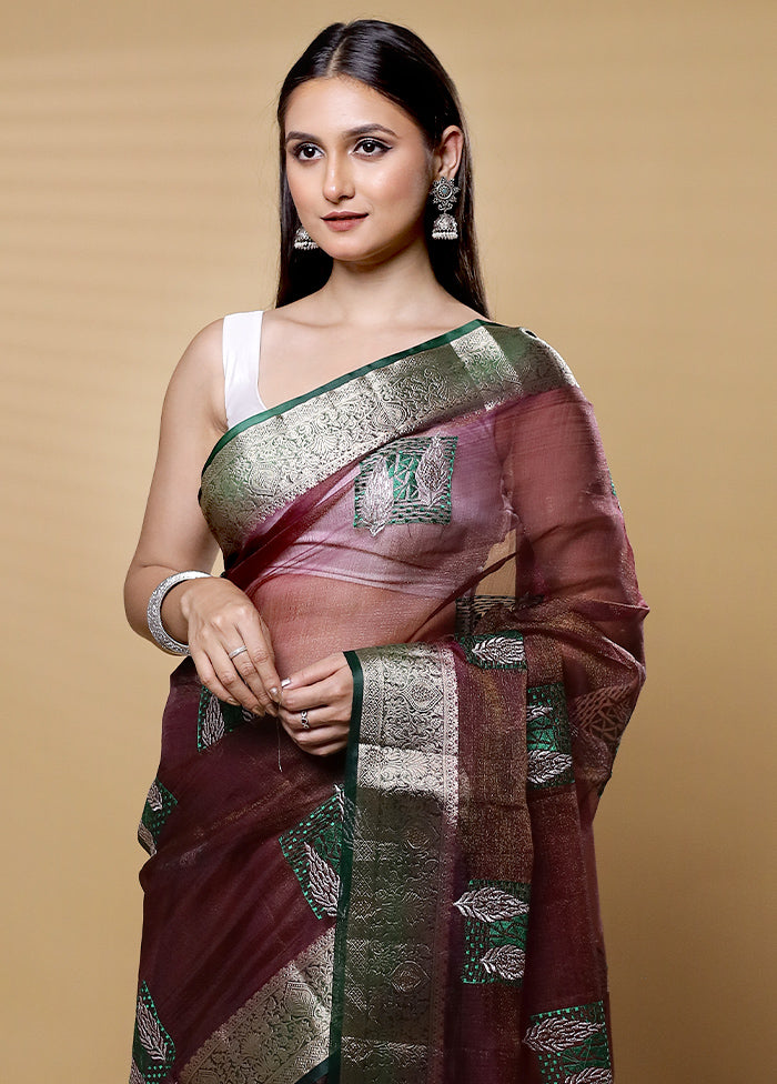 Maroon Tissue Silk Saree With Blouse Piece