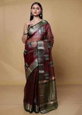 Maroon Tissue Silk Saree With Blouse Piece