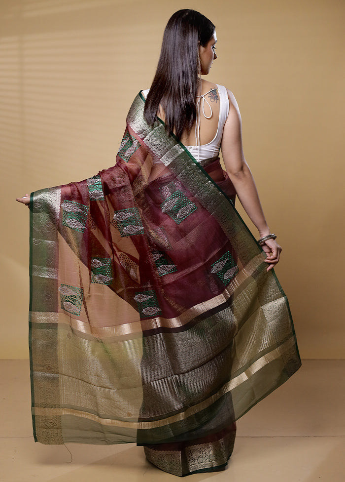 Maroon Tissue Silk Saree With Blouse Piece