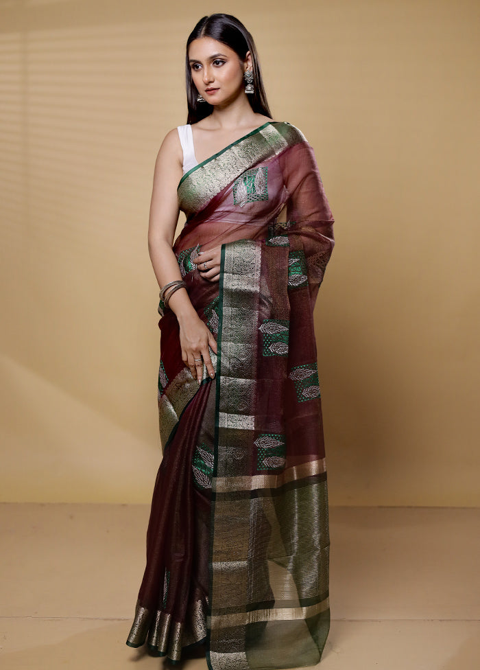 Maroon Tissue Silk Saree With Blouse Piece