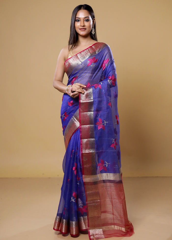 Blue Tissue Silk Saree With Blouse Piece