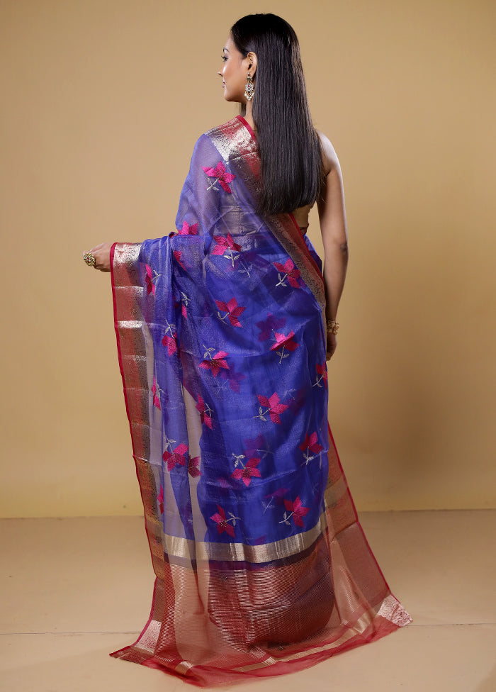 Blue Tissue Silk Saree With Blouse Piece