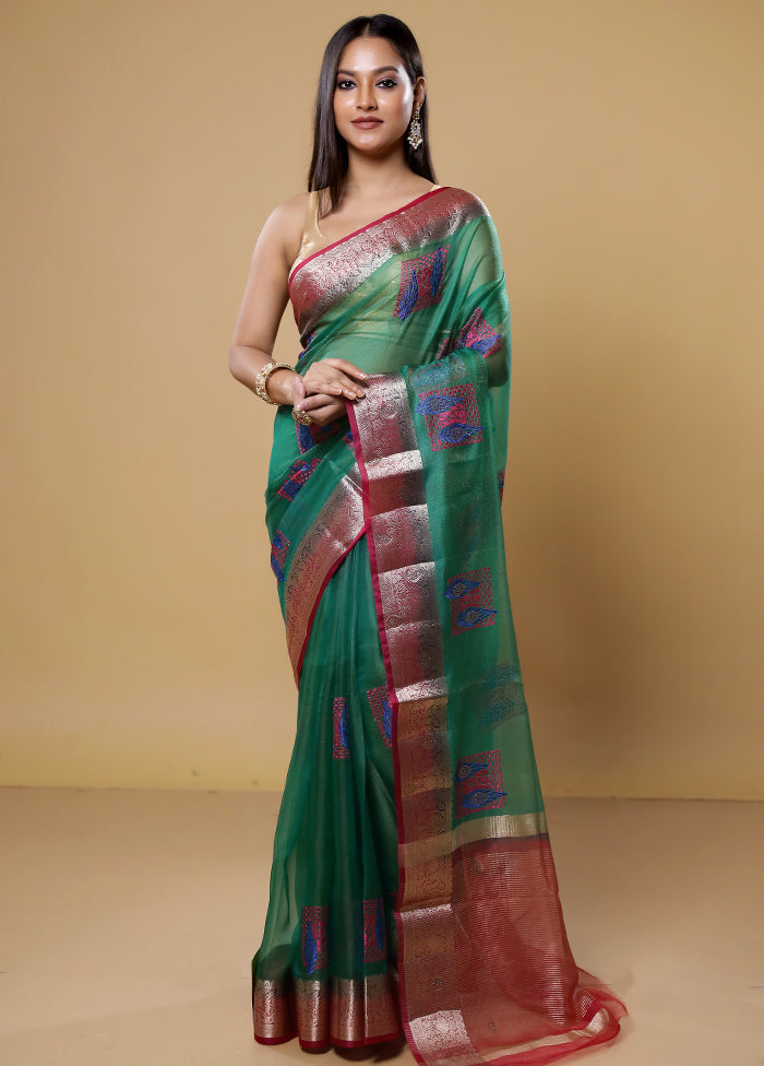 Green Tissue Silk Saree With Blouse Piece