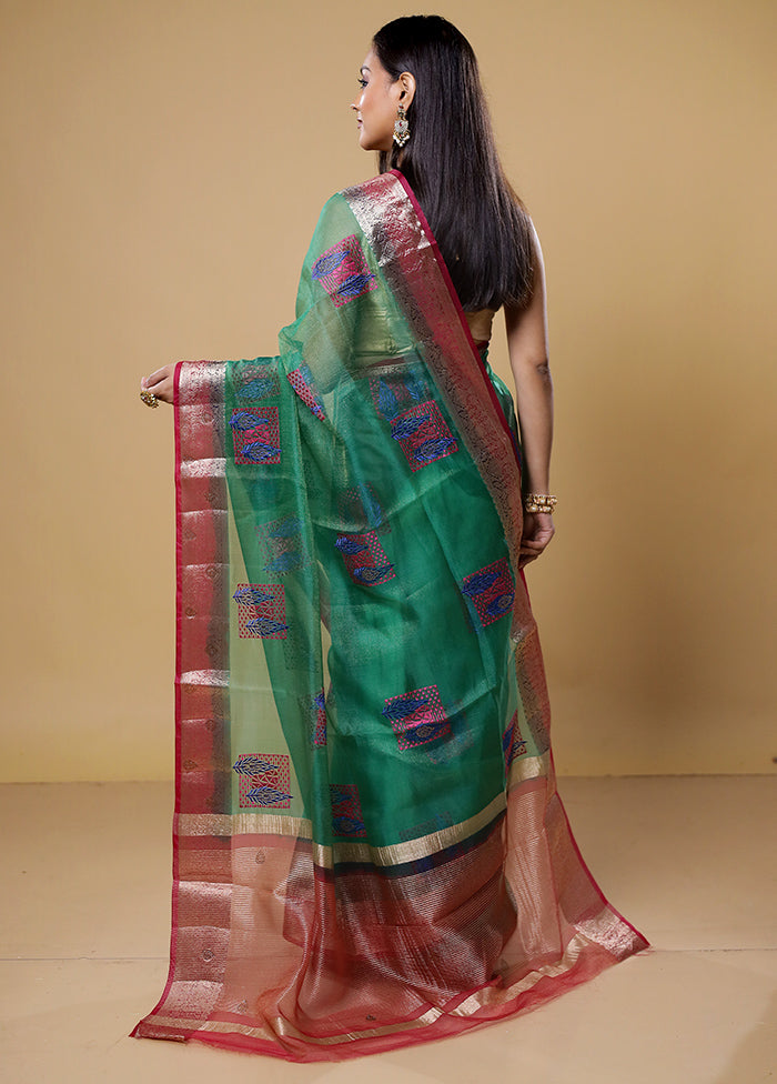 Green Tissue Silk Saree With Blouse Piece