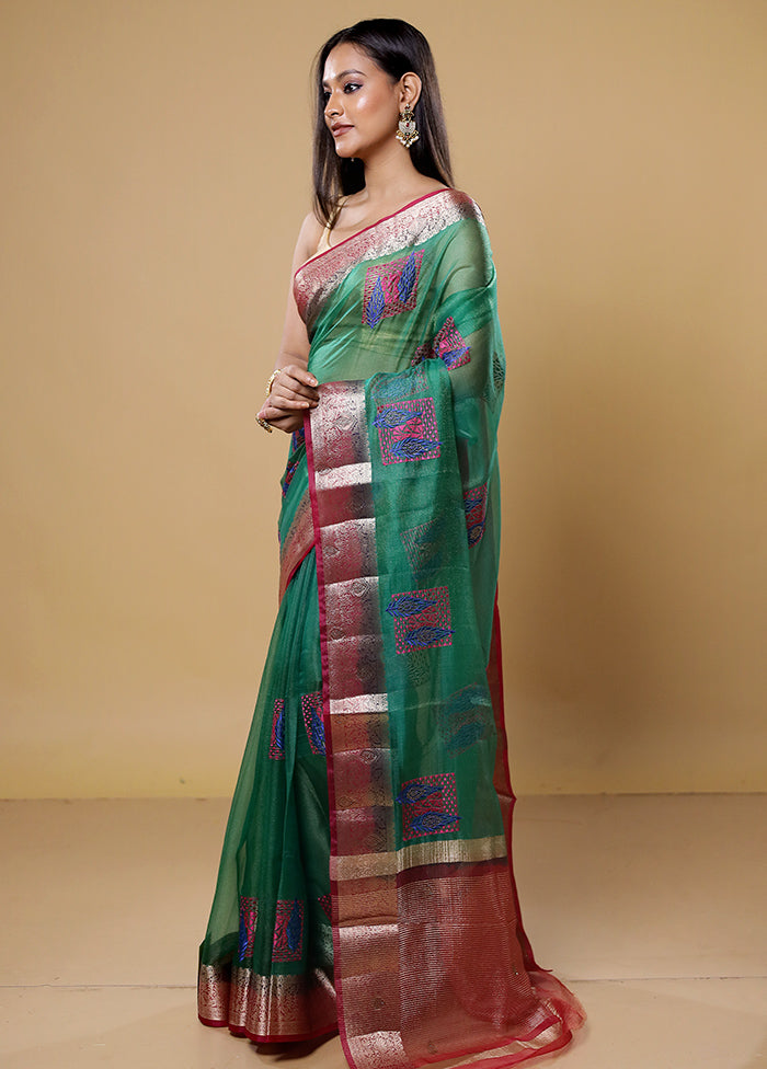 Green Tissue Silk Saree With Blouse Piece