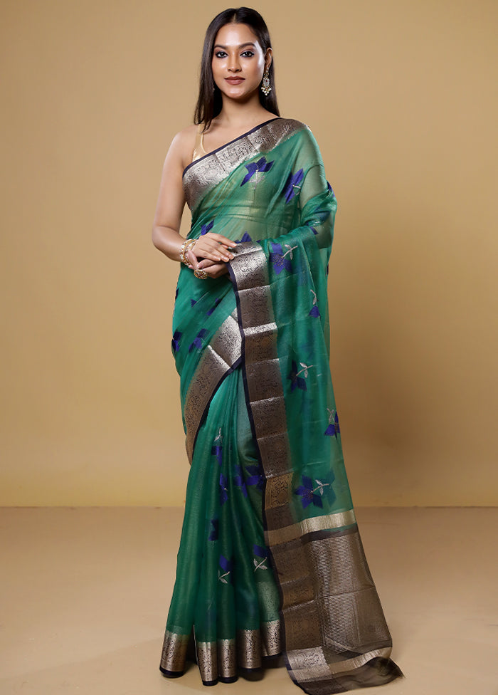 Green Tissue Silk Saree With Blouse Piece