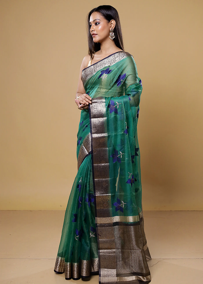 Green Tissue Silk Saree With Blouse Piece