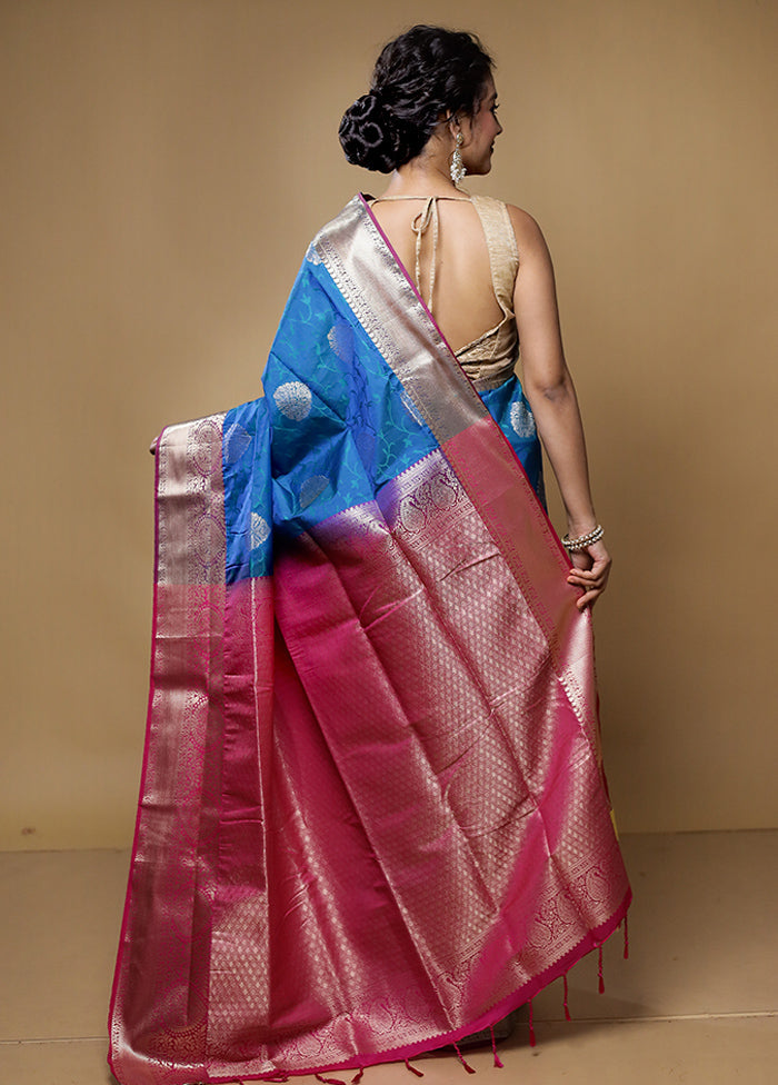 Blue Kanjivaram Silk Saree With Blouse Piece